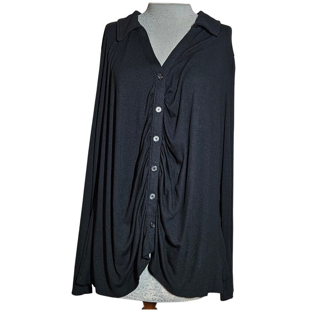 Black Ribbed Button Down Top Size 3X